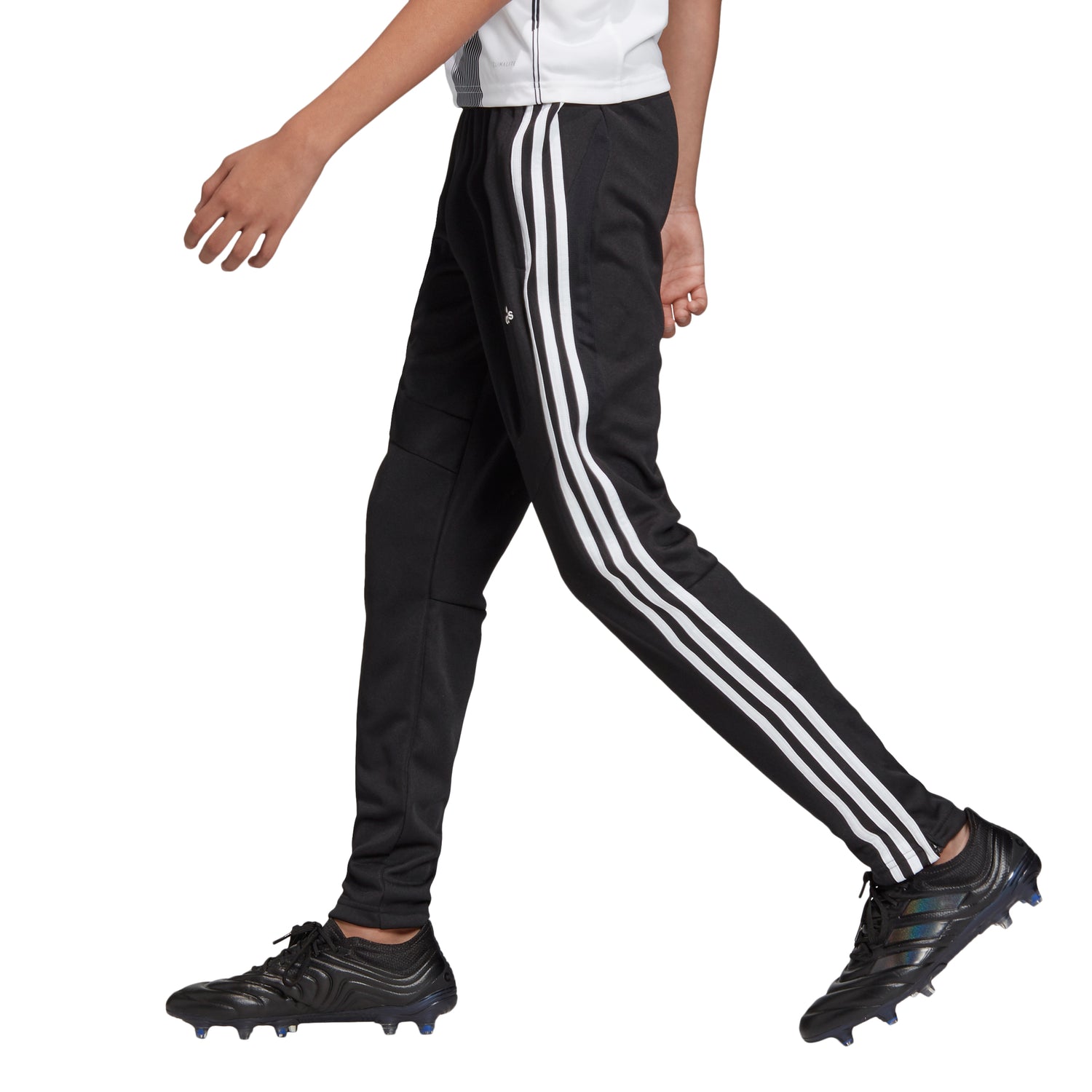 Adidas Youth Lg 14/16 Black Track Pants White Stripes Cuffed Ankle Jogger |  eBay